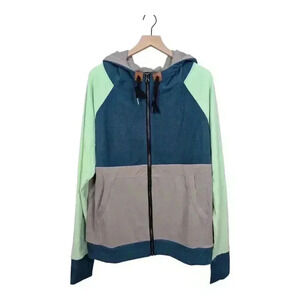 NWT Vivette Colorblock Zip-up Hoodie, Blue Green Grey, Womens 1X